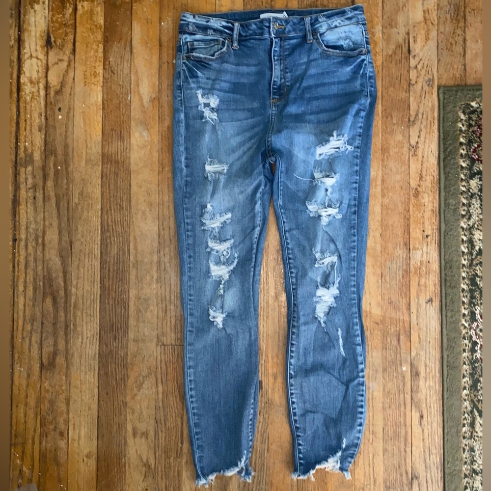 Cello Jeans Womens Sz 11 Distressed High Straight Leg Medium Wash Ankle 30x27
